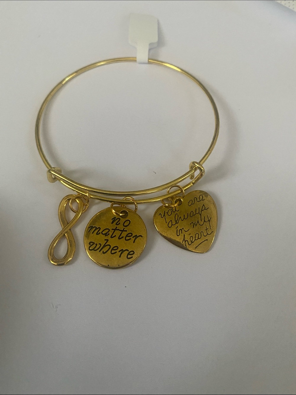 Hand Crafted Gold Inspirational Charm Bangle Bracelet